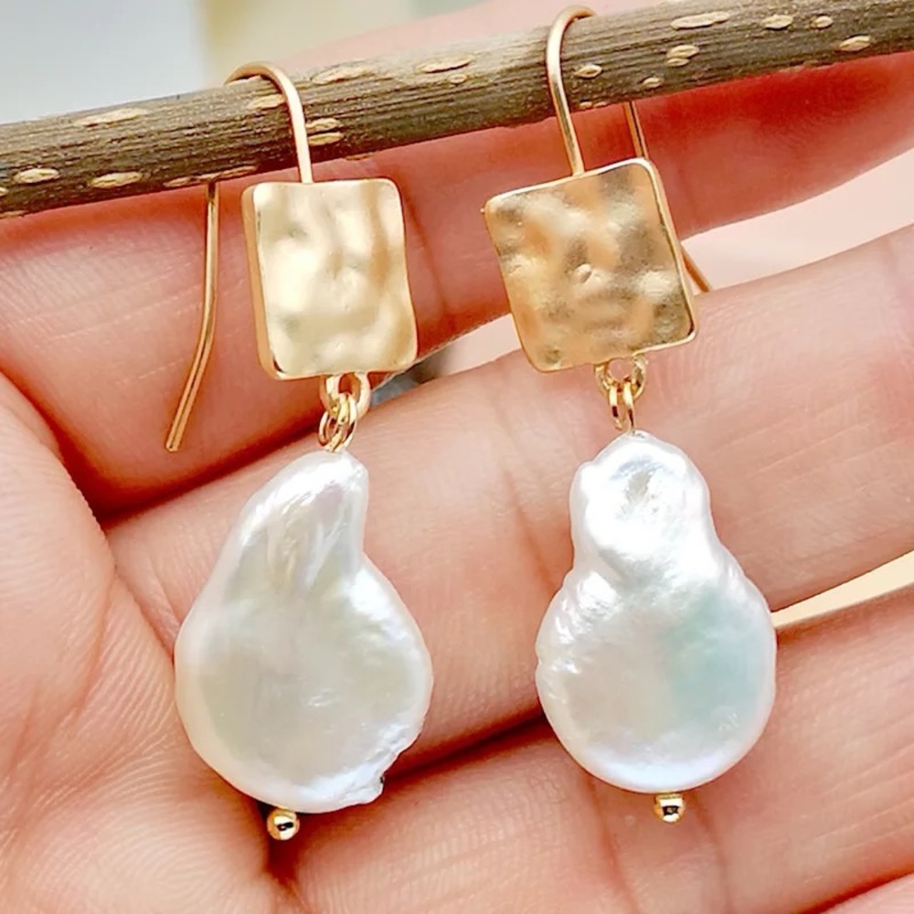 New- Hand made pearls Dangel Earrings, White Pearl drop hook Delicate Earrings